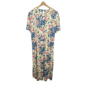 Vtg 70s Bedford Fair Floral Maxi Dress 1X Plus Size Made in USA Cottagecore Boho